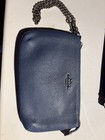 Coach Blue Zip Around Wristlet Wallet Chain Strap Logo Credit Card Slots