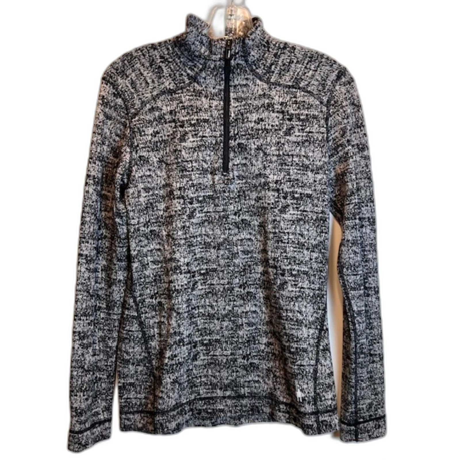 Smartwool Merino 250 Quarter Zip Base Layer Pullover Black White Marled Large