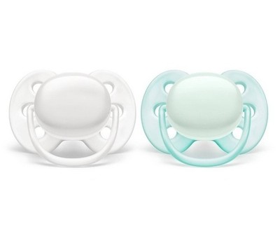   Philips Avent Ultra Soft Orthodontic Pacifiers White/Blue 0-6m w/Case 