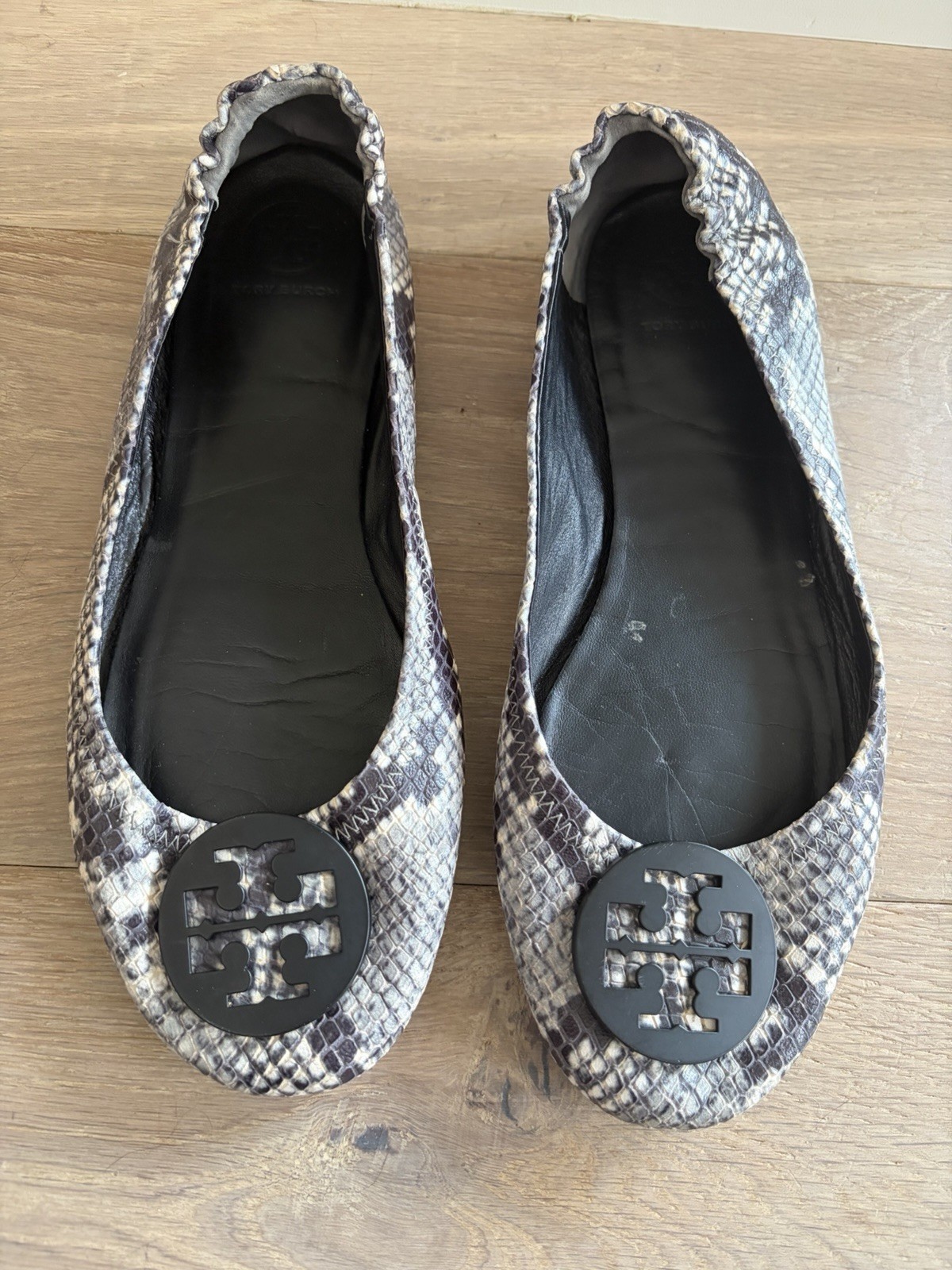 Tory Burch Minnie travel ballet flats grey white snakeskin python leather - 9