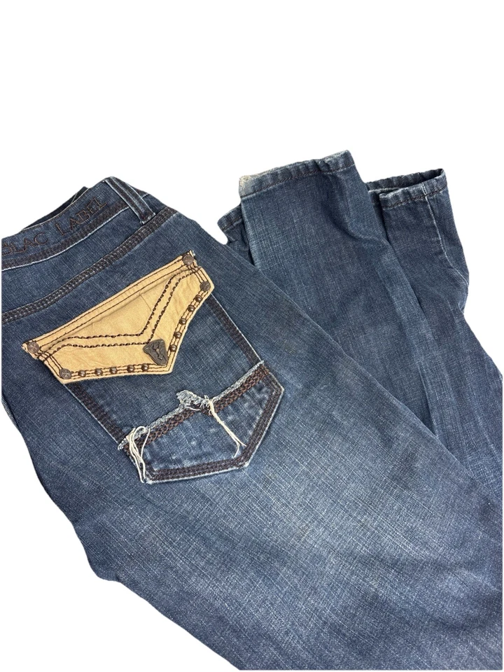 Jean azul vintage 34x30 raro Blac Label 1968 Premium Denim Goods para hombre Y2K Foto 2 de 4