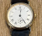 Vintage Gold Timex T Cell 47 Watch With Subdial and Original Leather Strap