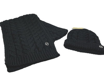 Michael Kors women's Cable Knit Scarf & Beanie set - Black - retail $128