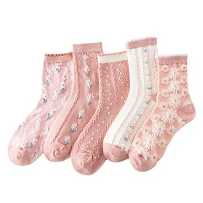Lavish Lavender Argyle Socks: Elegant Vintage Floral Frill & 5pair-pink2