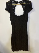 Jump Apparel Black Lace Dress Knee Length Lining Cap Sleeves Open Back Sz M EUC