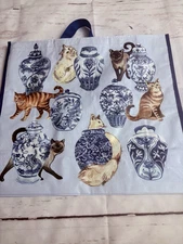 TJMaxx Shopping Bag Colorful CATS With Antique Vases Reusable Tote Bag 18x19.5