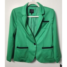 The Limited Green Blue Women's Knit Blazer Medium Polka Dot Lining 3/4 Sleeve