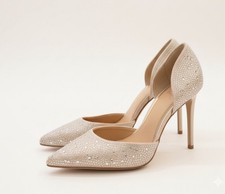 BADGLEY MISCHKA Jewel Shoes Heels Sz 9 Bridal Black Tie Party Champagne Color