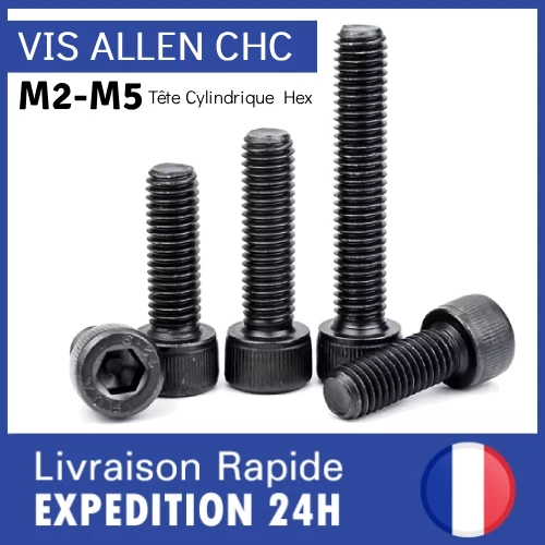 Vis à Tête Cylindrique Hexagonale Creuse M2-M6 Acier au Carbone Noir Allen CHC - Photo 1/4