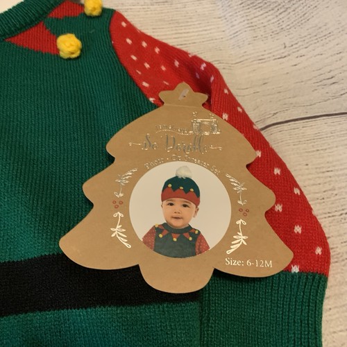 SO' DORABLE set maglione e cappello elfo verde e rosso photo-op bambino taglia 6-12M - Foto 2 di 4