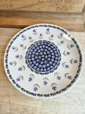 Blue Rose Polish Pottery Blue Daisy Dinner Plate