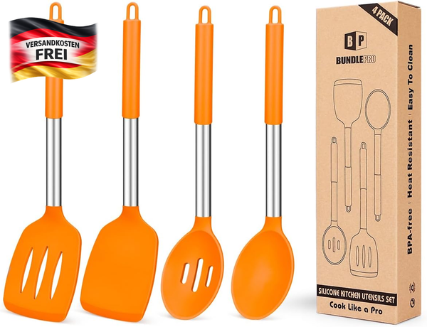4 StüCk Silikon-Kochutensilien-Set, Antihaftbeschichtet, Groß, Solide Spatel, Hi-image