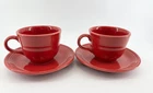Set Of  2 Fiesta Scarlet Red Fiesta Ware Cups and Saucers Homer Laughlin
