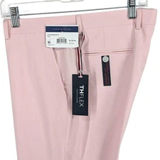 Tommy Hilfiger Mens Modern-Fit TH Flex Stretch Chambray Dress Pants Pink 36 x 32