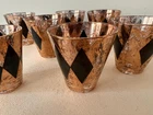7 vtg Federal Harlequin 22K Gold Barware Set Glasses Black Gold Diamond 2.75"