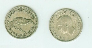 6 Pence 1940 New Zealand Silber