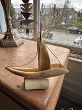 vintage hand carved horn boat model ornament
