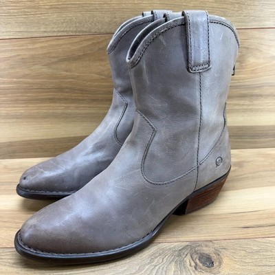 BORN Wyd Wester Boots Womens 9 M Stone Gray Leather Block Heel Billie