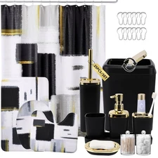 Bathroom Set - Black Bathroom Accessories Set, Bathroom Sets with Shower Curt...