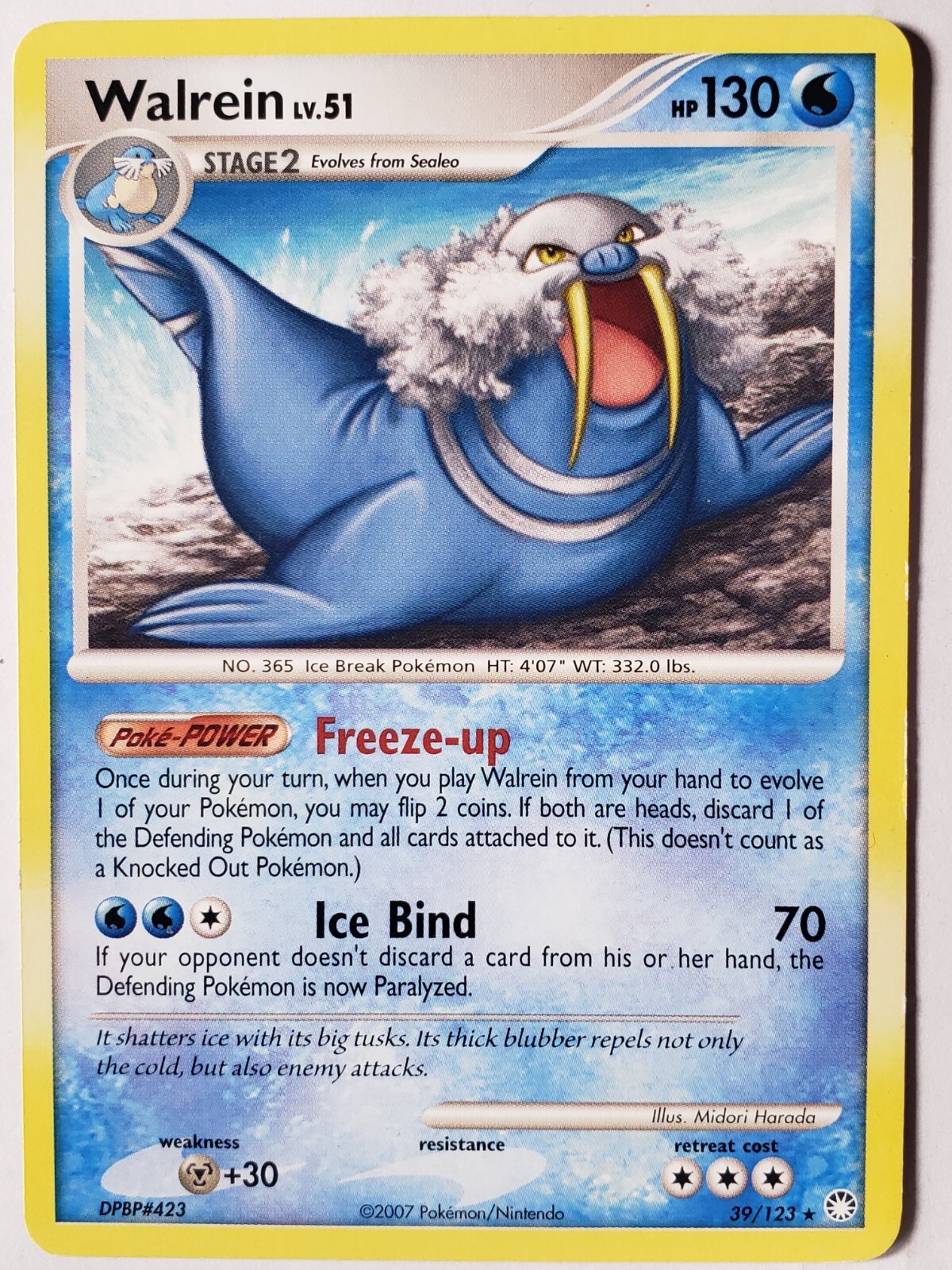 Walrein 39/123 LP / VLP RARE Mysterious Treasures Pokemon Card Midori Harada Art