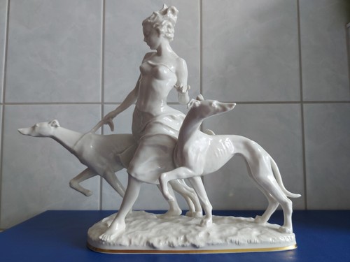-~Hutschenreuther-~Figura in porcellana-~Donna con due levrieri-~ - Foto 12 di 21