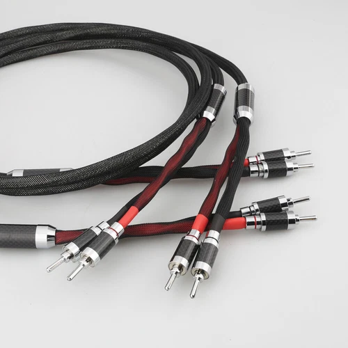 Pair HiFi Pure Silver Audio Speaker Loudspeaker Cable Carbon Fiber Banana Y Plug - Picture 6 of 7