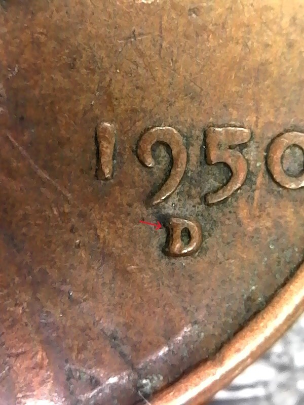 1950-D Lincoln Wheat Cent Penny - Repunched Mintmark RPM-001 Error