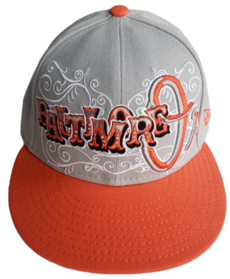 NEW ERA BALTIMORE O's ORIOLES 59Fifty  FITTED HAT Grey & Orange Size 7 1/8  56.8