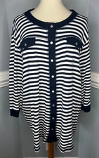 Cj Banks, 3X Blue & White Striped Long Sleeve Scoop Neck Top