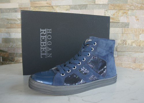 Hogan Rebel Size 36 High Sneakers Lace Up Shoes Patent Blue New Previously  | eBay