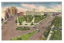 Chelsea Park HIGH SCHOOL Mayfair Apartment ATLANTIC CITY NJ Postcard  Linen 1958
