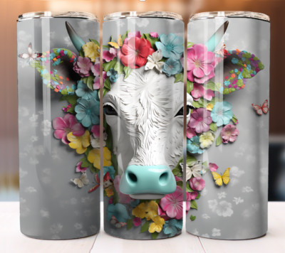3D Cow Tumbler 20oz Tumbler 20 oz Skinny Cup Mug Lid Straw