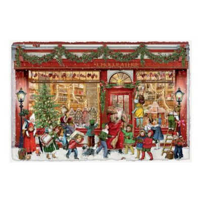 Schokoladengeschäft rund um die Stadt Adventskarte. Design Barbara Behr 16,5x11,5 cm