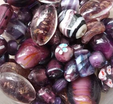 Lampwork Beads, 1/2 LB  Bulk, Purple, Lavendar, Plum, Violet, Handmade Glass