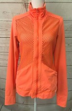 Trina Turk Lazer Cuts Solids Jacket Large Neon Orange Long Sleeves Full Zip