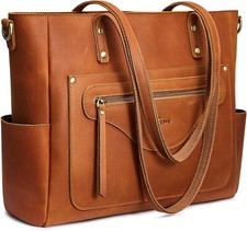 S-zone Women Genuine Leather Tote Bag Large Shoulder Purse Vintage Cognac 