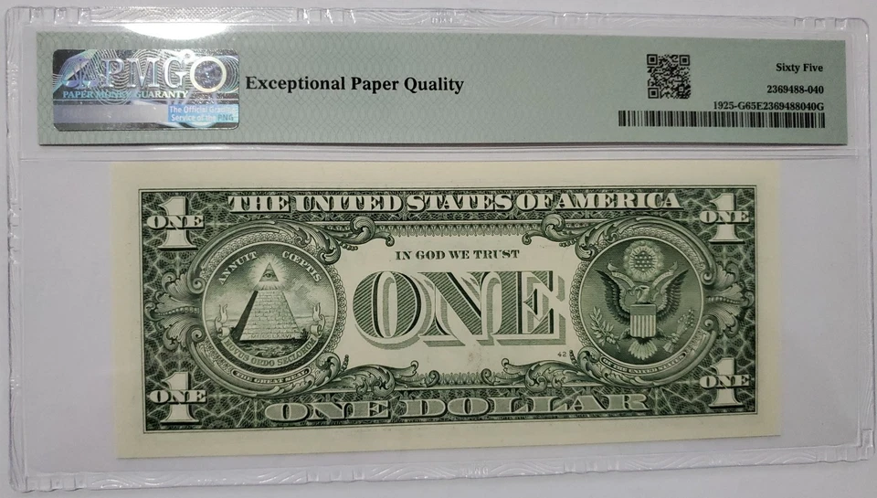 $1 Bill 1999 Fancy Serial Number Graded PMG 65 EPQ (Ladder Pairs - 64,65,66,67) - Image 2 of 4