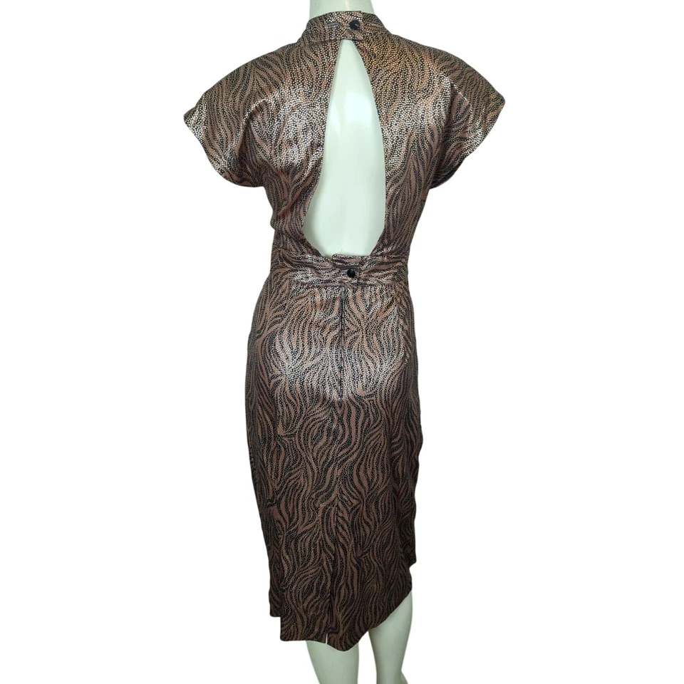 Vintage no name gold brown black Tiger print 70's 80's party cut out dress 7/8 - Image 3 of 4