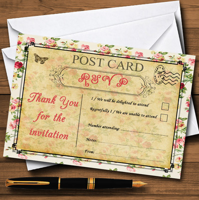 Vintage Blumen Shabby Chic Postkarte personalisiert RSVP Karten