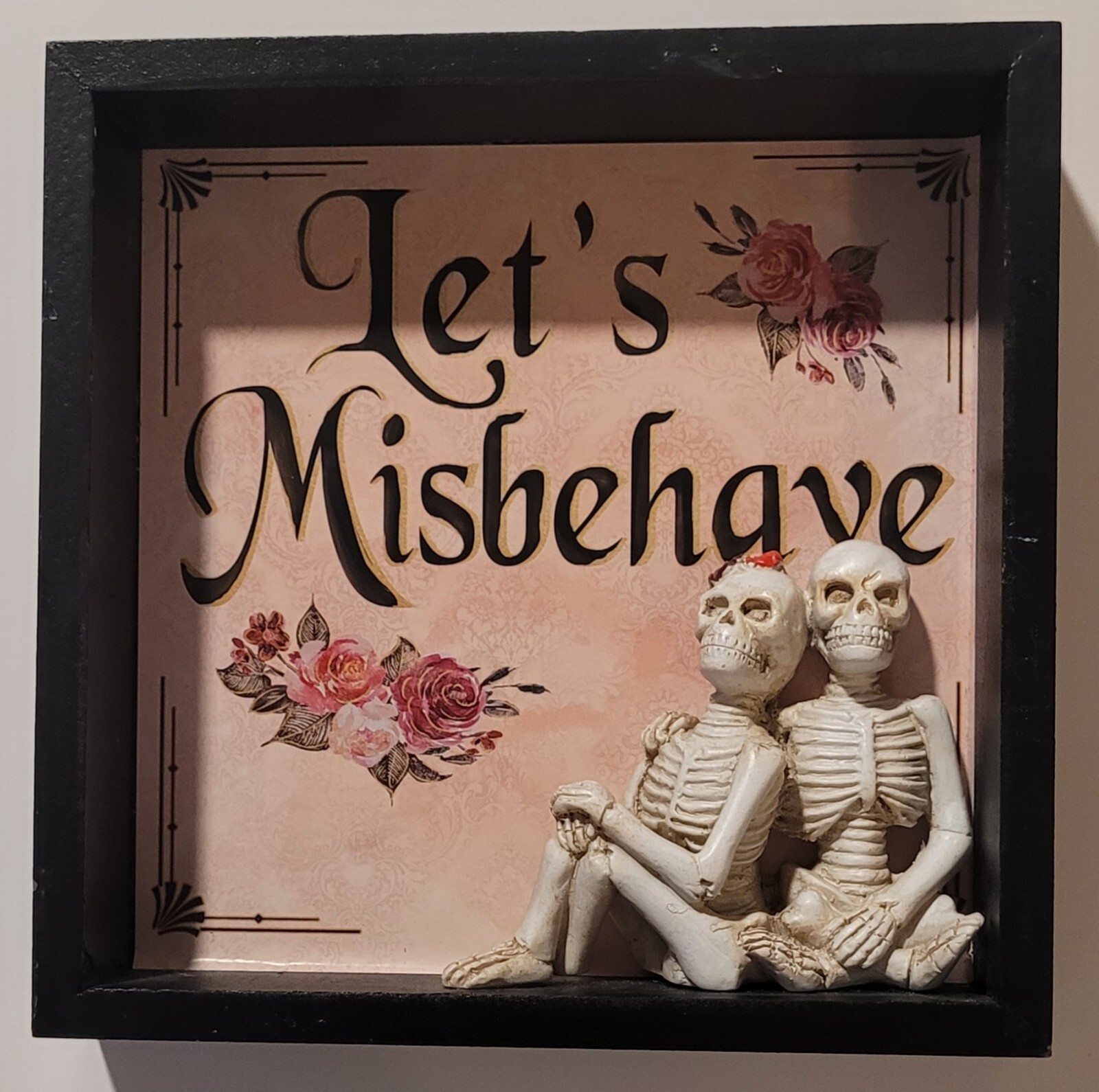 HALLOWEEN "LET'S MISBEHAVE" Skeleton Couple Dark Romance Tabletop Decor
