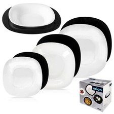 Tafelservice Geschirrset Tafelgeschirr Tellerset Glas schwarz-weiß LUNA 18-tlg.