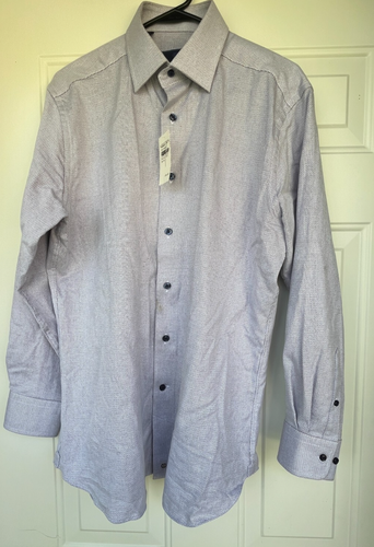 David Donahue Trim Fit Blue Basket Weave Check Dress Shirt 16.5 32/33NEW
