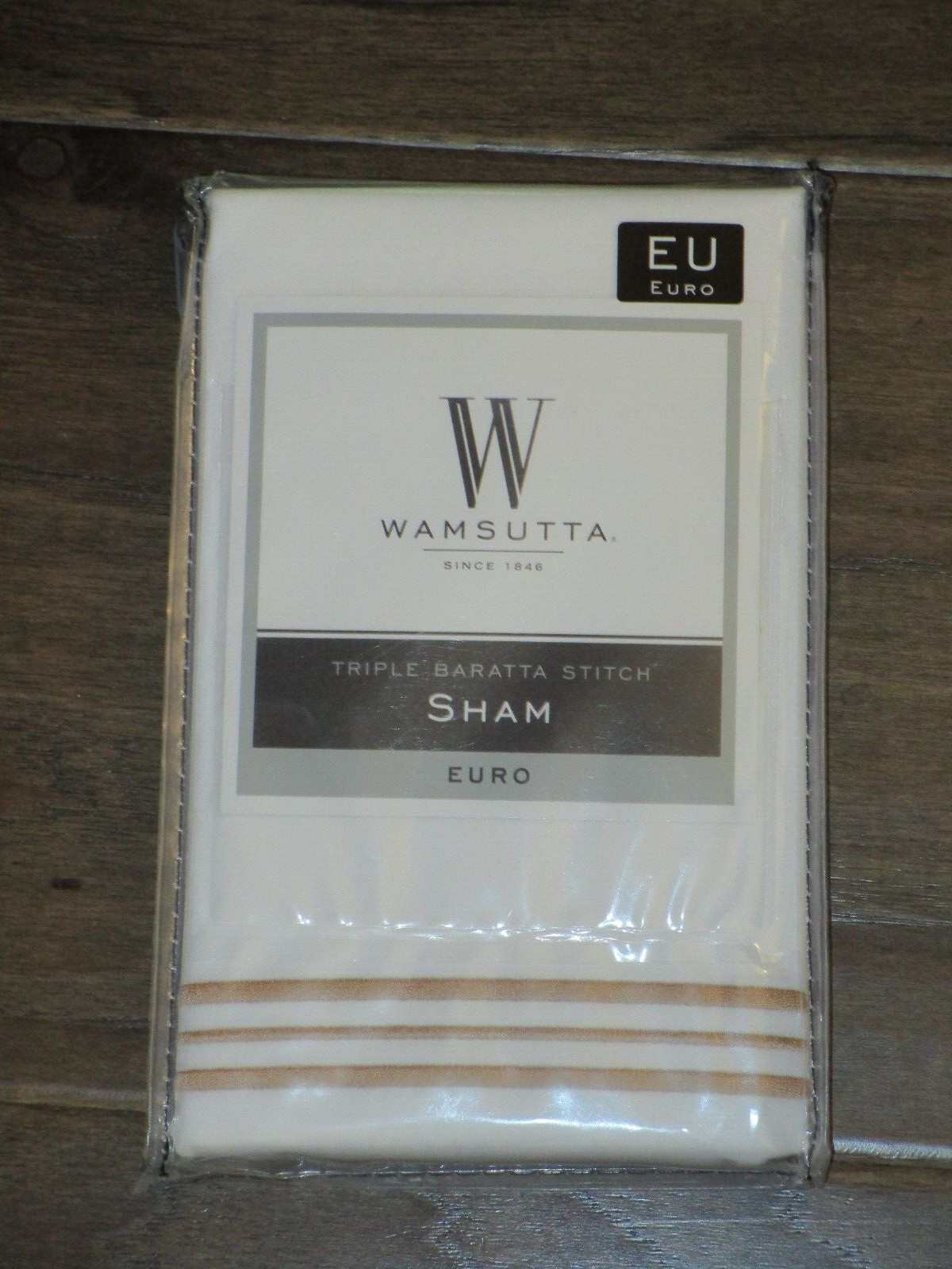 WAMSUTTA HOTEL TRIPLE BARATTA STITCH EMBROIDERED WHITE/HONEY EURO PILLOW SHAM