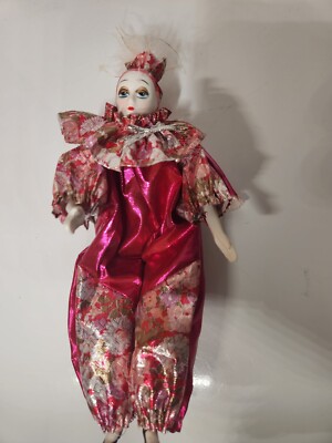 Vintage Harlequin Jester Doll Porcelain Face Sitting TESTED 8in