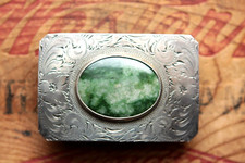 Vintage Diablo Hand Made Sterling Silver Green Stone Western Belt Buckle