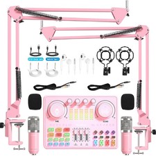 Podcast Equipment Bundle for 2: Audio Interface  DJ20 Mixer with XLR Mic, Vo...
