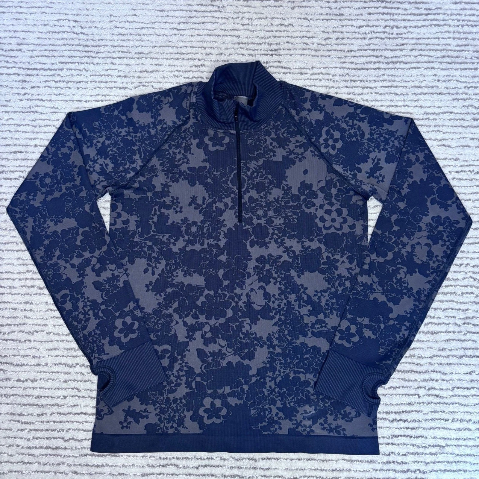 Krimson Klover Womens Floral Quarter Zip Base Layer Top Black Gray Size L/XL