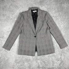Philosophy Blazer Womens 4 Gray Plaid Mid-Length Lined Pockets Button Collared
