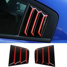 Rear Side Window Louvers Compatible with Dodge Glossy Black with Red Trim