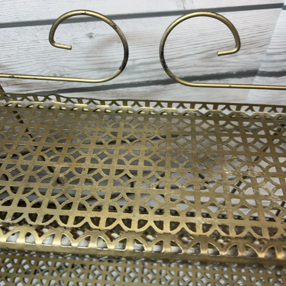 De colección Tono Dorado MCM 2 Niveles Metal Baño Pared Estante Fillagree Foto 3 de 4